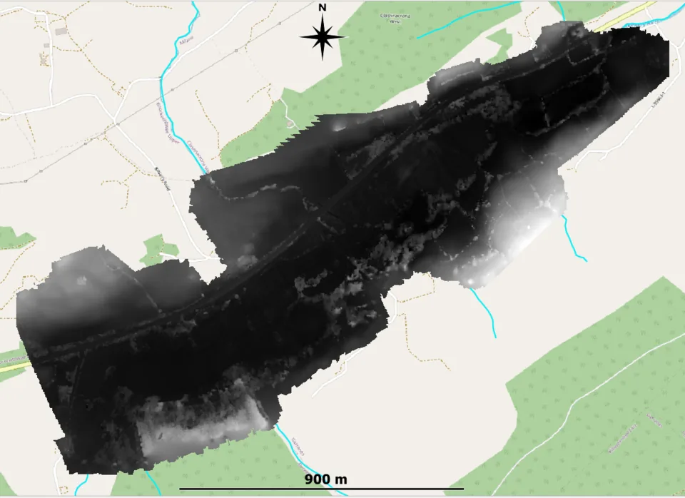 The Digital Elevation Model created from the aerial survey data of the Three Lakes site