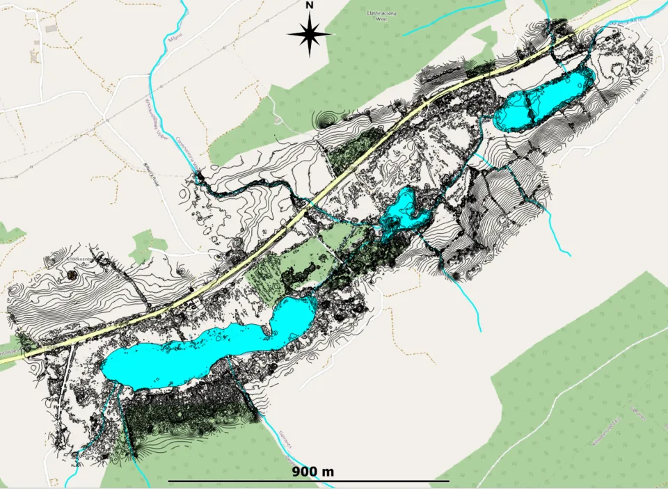 The Digital Elevation Model displaying 1 m contours