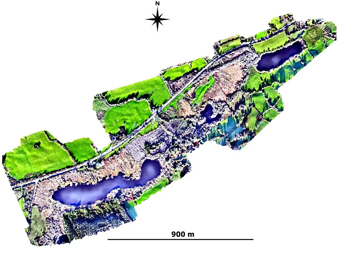 The ortho image from the aerial survey flown by drone over the Three Lakes site
