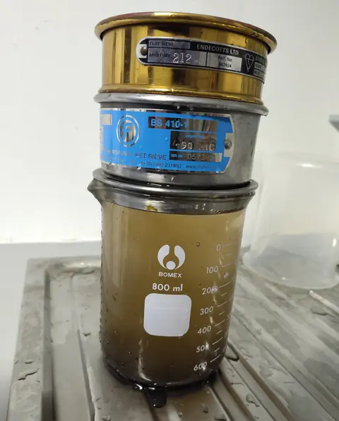 The setup used to sieve sediment from a core in the search for macrofossils
