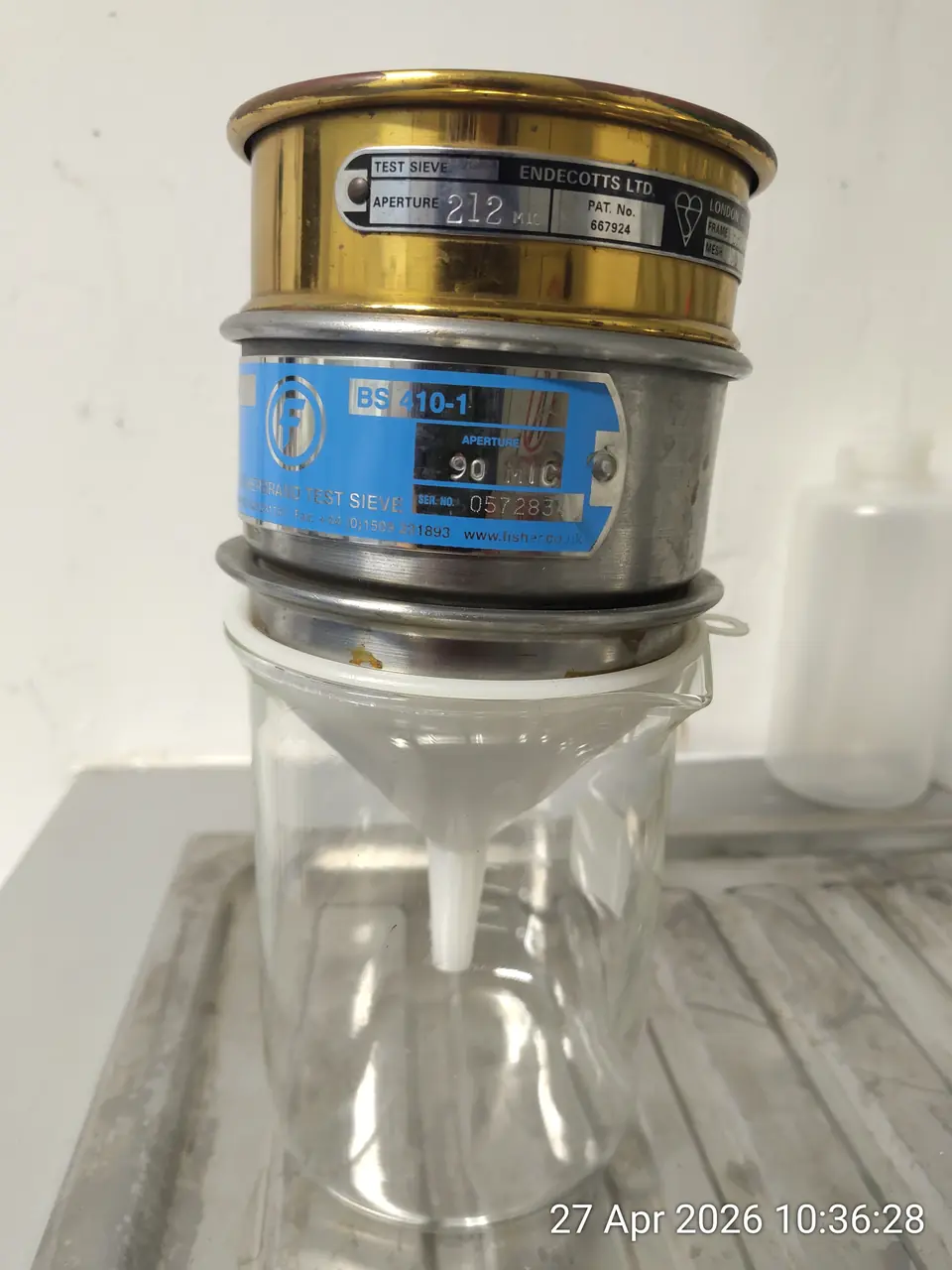 The setup used to sieve sediment from a core in the search for macrofossils.